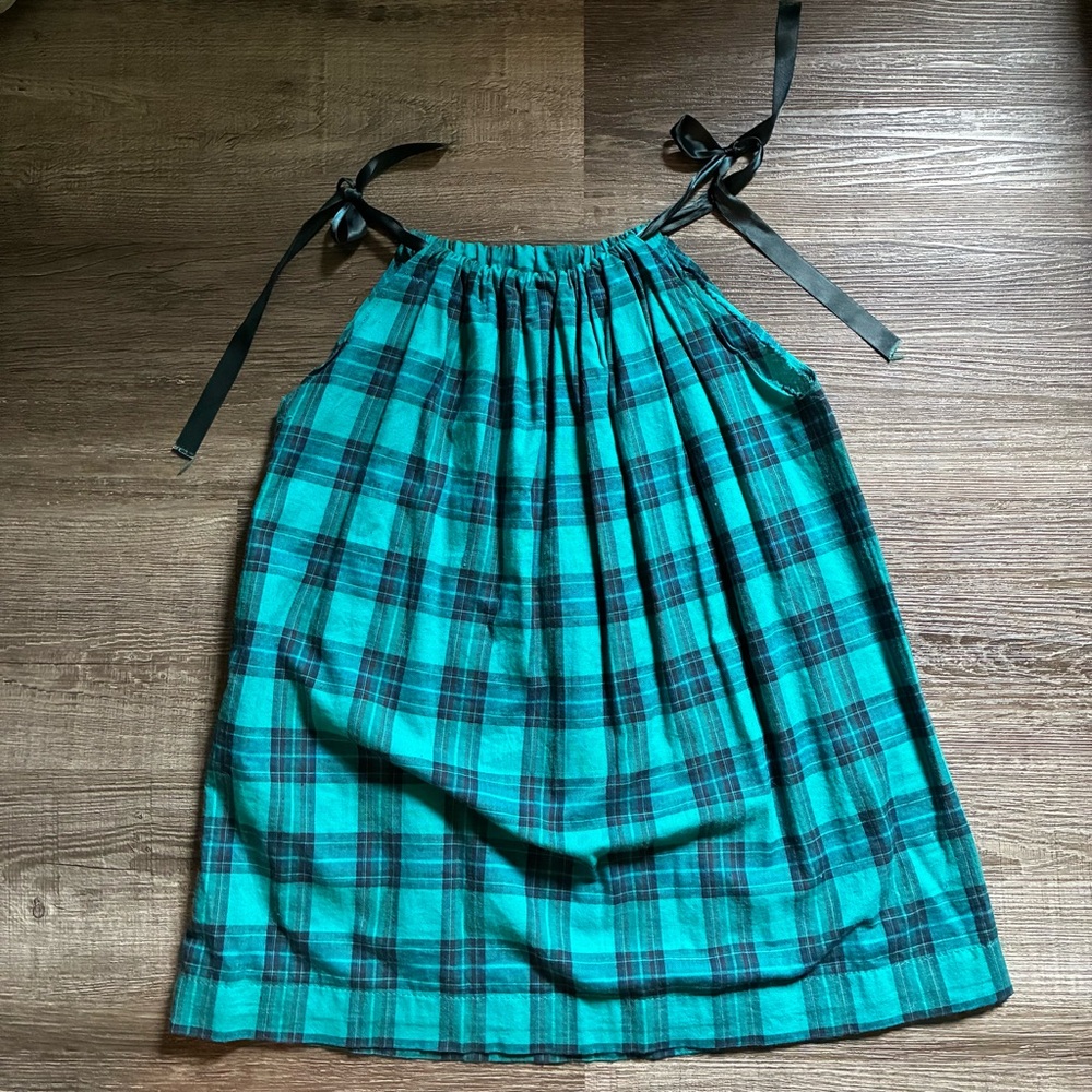 Plaid Sleeveless Dress with Black Ribbon Ties